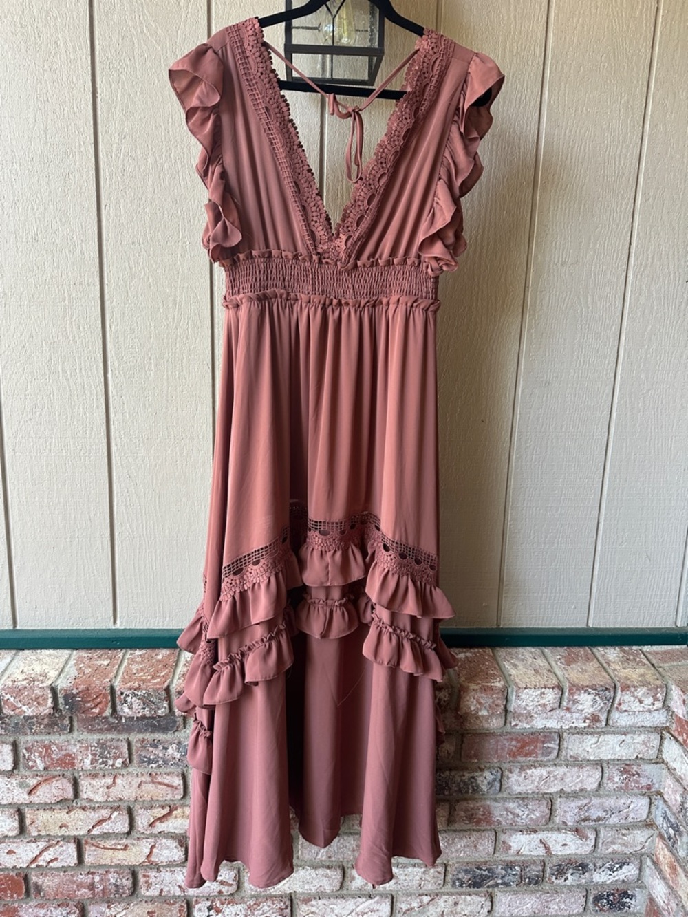 Baltic Born Ruffle Sleeve V-Neck Maxi Dress in Dusty Rose